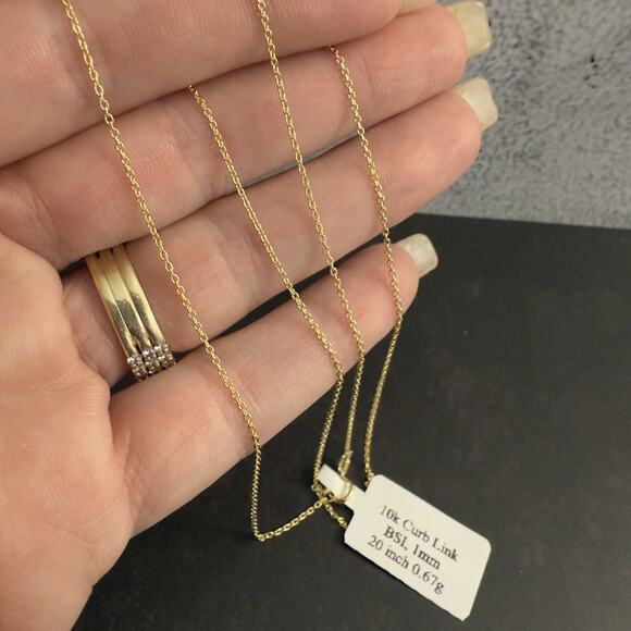 10K Yellow Gold Curb Link Chain 1mm Necklace 20in BSI, Italy ~ NEW - Picture 7 of 9